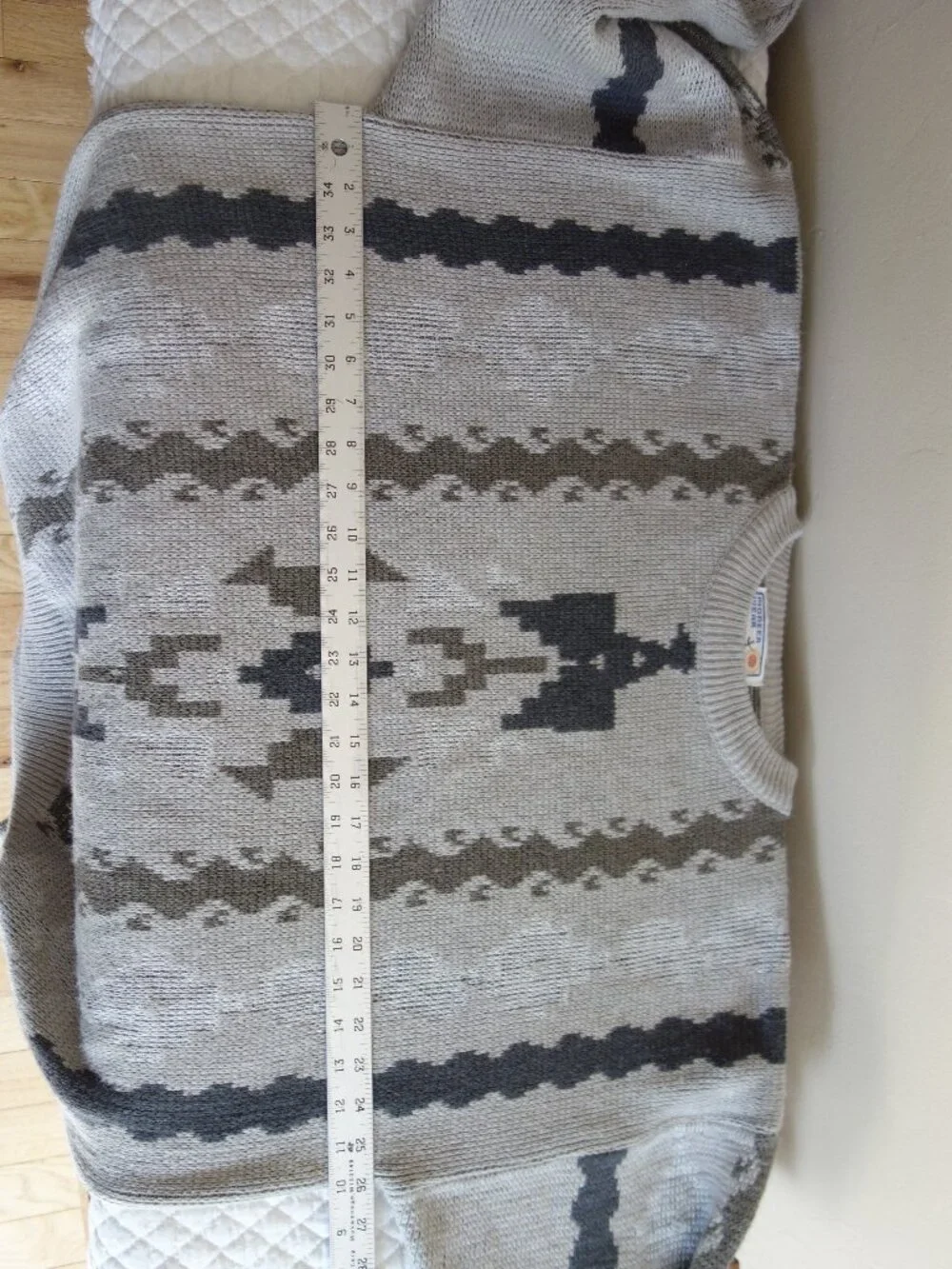 Vntg PIONEER WEAR Gray Southwest Crew Neck Sweater – Wmns XL